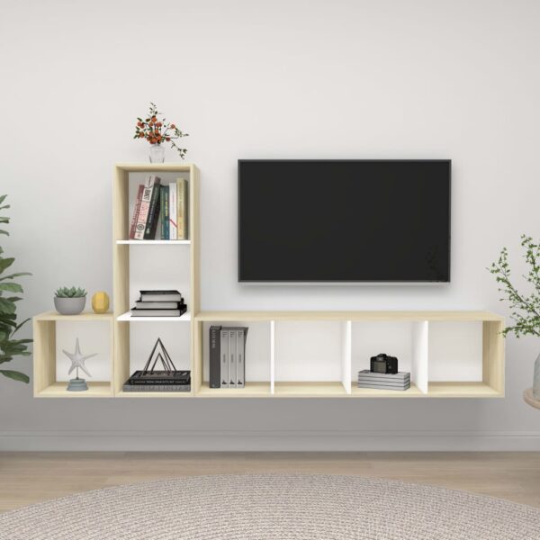 Chic White Sonoma Oak Wall Mounted TV Stand Set Storage HiFi Stereo Cabinet