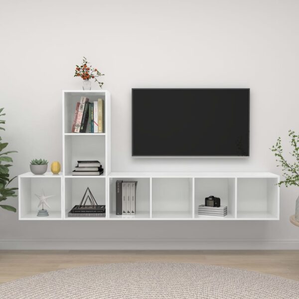 High Gloss White Floating TV Stand Wall Mount Entertainment Center Wood Cabinet