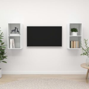 High Gloss White Wall-Mounted TV Cabinets Set of Two with Storage Compartments