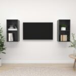 High Gloss Grey Wall-Mounted TV Cabinets Set of Two Engineered Wood Storage