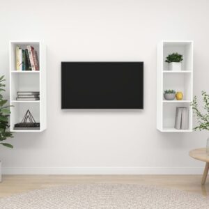 Chic White Wall Mount TV Stand Set Storage HiFi Stereo Cabinet Organizer Wood