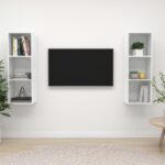 High Gloss White Wall-Mounted TV Cabinet Set Storage Organizer Engineered Wood