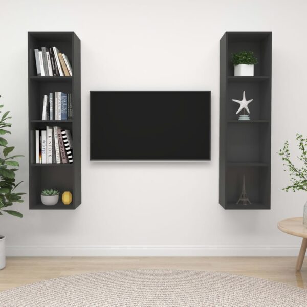 Modern Grey Wall Mount TV Stand Set Storage HiFi Stereo Cabinet Organizer Wood