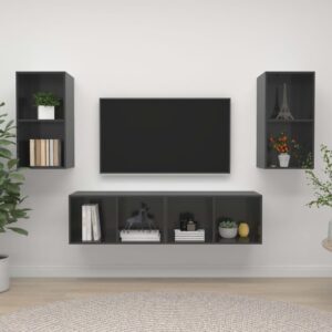 Wall-mounted TV Cabinets 4 pcs High Gloss Grey Engineered Wood