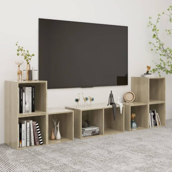 Modern Sonoma Oak TV Stand Storage Cabinet Set Engineered Wood Media Console