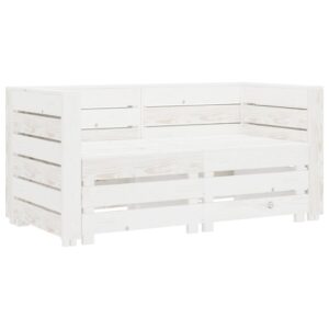 Solid Pinewood White 2-Seater Pallet Sofa for Garden Patio Indoor Outdoor Use