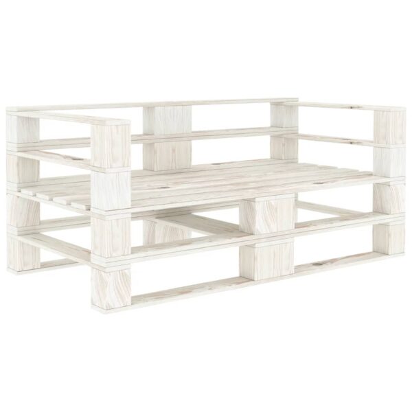 White Solid Pinewood Garden Pallet Sofa for Two - Rustic Outdoor Patio Furniture