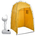 Portable Camping Handwash Station with Privacy Tent  Foot Pump  Towel Rack