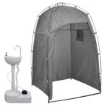 Portable Camping Handwash Station with Privacy Tent  Foot Pump  Towel Rack