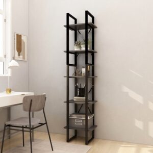 Modern Industrial Grey Wooden Bookshelf Set Metal Frame Sturdy Storage Organizer