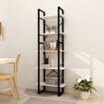 Modern White Wooden Bookshelf Cabinet with Metal Frame - 5 Tier Storage Organizer