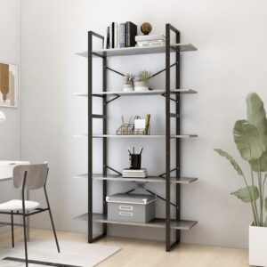 Modern Industrial 5-Tier Bookshelf Engineered Wood Metal Frame Storage Organizer