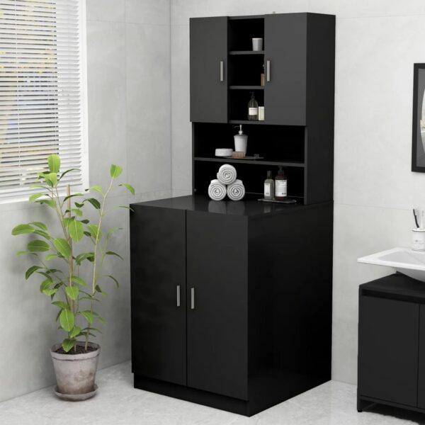 Modern Black Laundry Room Storage Cabinet Bathroom Organizer Easy Clean