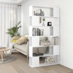 White Engineered Wood Book Cabinet Room Divider Spacious Storage Organizer