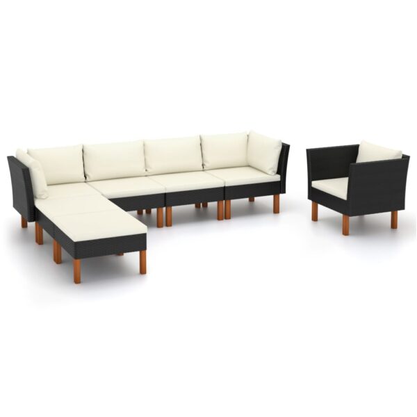 7 Piece Garden Lounge Set Poly Rattan and Eucalyptus Wood Black