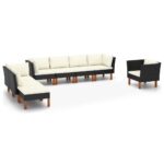 8 Piece Garden Lounge Set Poly Rattan and Eucalyptus Wood Black