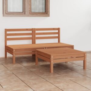 3 Piece Garden Lounge Set Honey Brown Solid Wood Pine