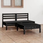 3 Piece Garden Lounge Set Black Solid Wood Pine