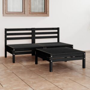 3 Piece Garden Lounge Set Black Solid Wood Pine