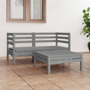 Solid Pinewood Garden Lounge Set Grey Outdoor Furniture Corner Sofa Table