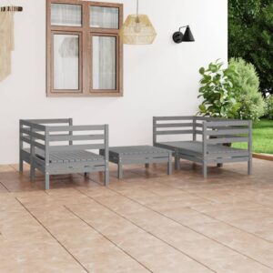 Solid Pinewood Garden Lounge Set Grey Modular Outdoor Furniture Sofa Table