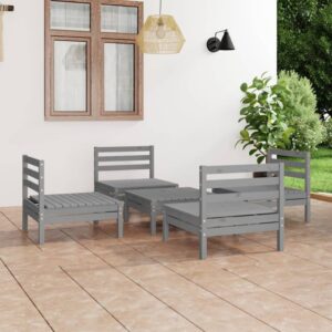 Solid Pinewood Garden Lounge Set Grey Outdoor Furniture Modular Sofa Table