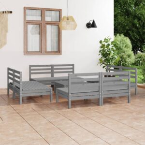 9 Piece Garden Lounge Set Grey Solid Pinewood