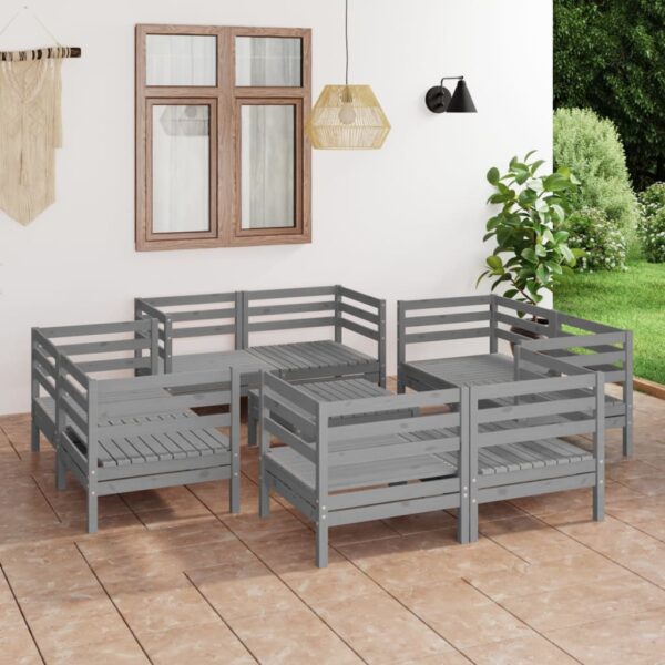 9 Piece Garden Lounge Set Grey Solid Pinewood