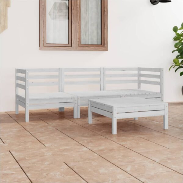 Solid Pine Wood White Garden Lounge Set Outdoor Furniture Modular Sofa Table