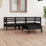 Outdoor Garden Lounge Set Solid Pine Wood Modular Seating Black Finish Durable