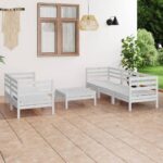 6 Piece Garden Lounge Set White Solid Pinewood