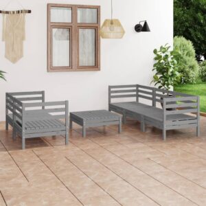 Solid Pinewood Grey Garden Lounge Set Outdoor Modular Sofa Table Patio Furniture