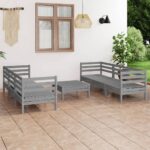 Solid Pinewood Garden Lounge Set Grey Modular Outdoor Furniture Sofa Table