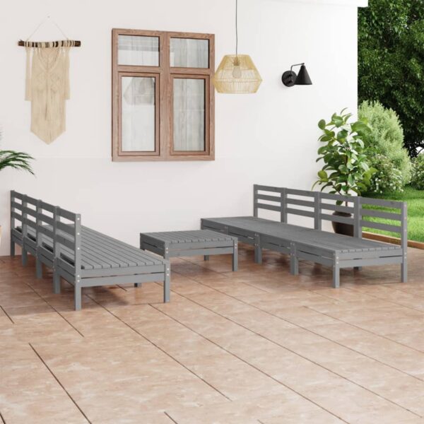 9 Piece Garden Lounge Set Grey Solid Pinewood