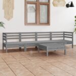 Solid Pinewood Grey Garden Lounge Set Modular Outdoor Furniture Sofa Table