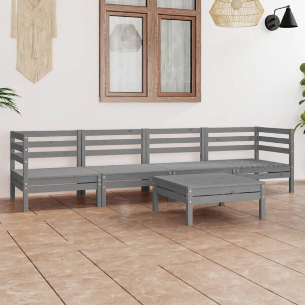 Solid Pinewood Grey Garden Lounge Set Modular Outdoor Furniture Sofa Table