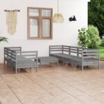 8 Piece Garden Lounge Set Grey Solid Pinewood