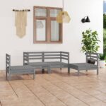 Solid Pinewood Garden Lounge Set Grey Outdoor Furniture Modular Sofa Section