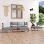 Solid Pinewood Garden Lounge Set Grey Outdoor Furniture Modular Sofa Table