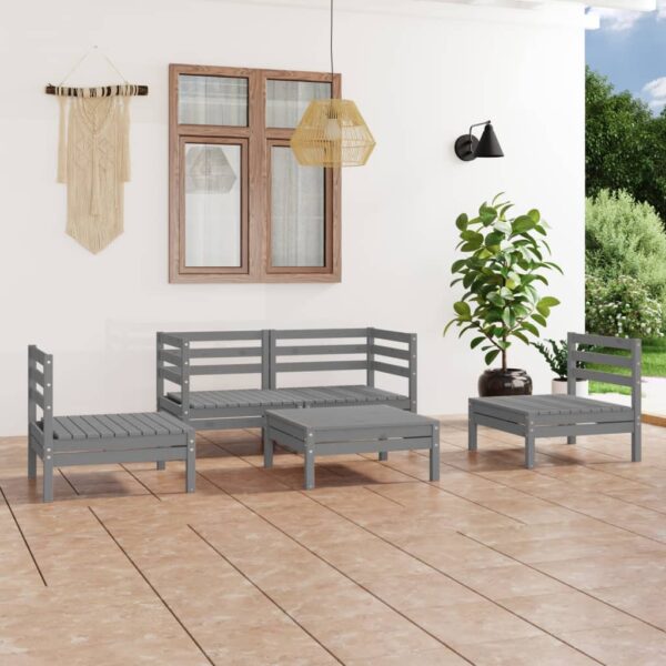 Solid Pinewood Garden Lounge Set Grey Outdoor Furniture Modular Sofa Table