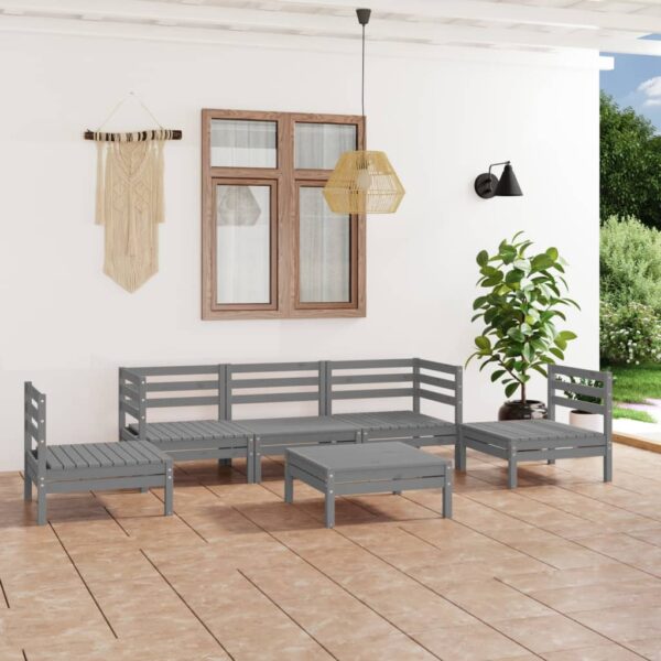 Solid Pinewood Garden Lounge Set Grey Modular Outdoor Furniture Sofa Table