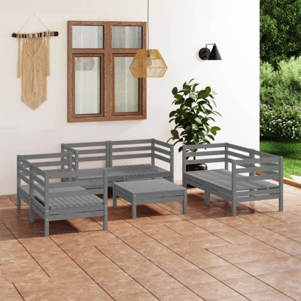 Solid Pinewood Garden Lounge Set Grey Modular Outdoor Furniture Sofa Table