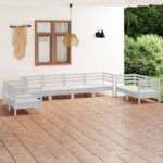 8 Piece Garden Lounge Set White Solid Pinewood