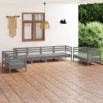 8 Piece Garden Lounge Set Grey Solid Pinewood