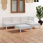 Outdoor Garden Lounge Set White Solid Wood Modular Patio Furniture Weatherproof