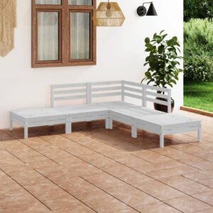 White Solid Pine Wood Garden Lounge Set Weather-Resistant Modular Design