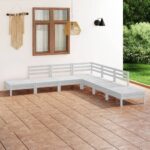 Outdoor Garden Lounge Set White Solid Wood Modular Sofa Footstool Patio Furniture