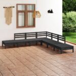 7 Piece Garden Lounge Set Solid Pinewood Black