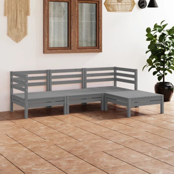 4 Piece Garden Lounge Set Solid Pinewood Grey