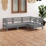 4 Piece Garden Lounge Set Solid Pinewood Grey